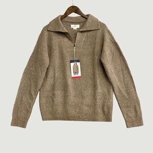 NEW Modern Ambition Quarter Zip Sweater Women's M Brown Merino Wool M0185